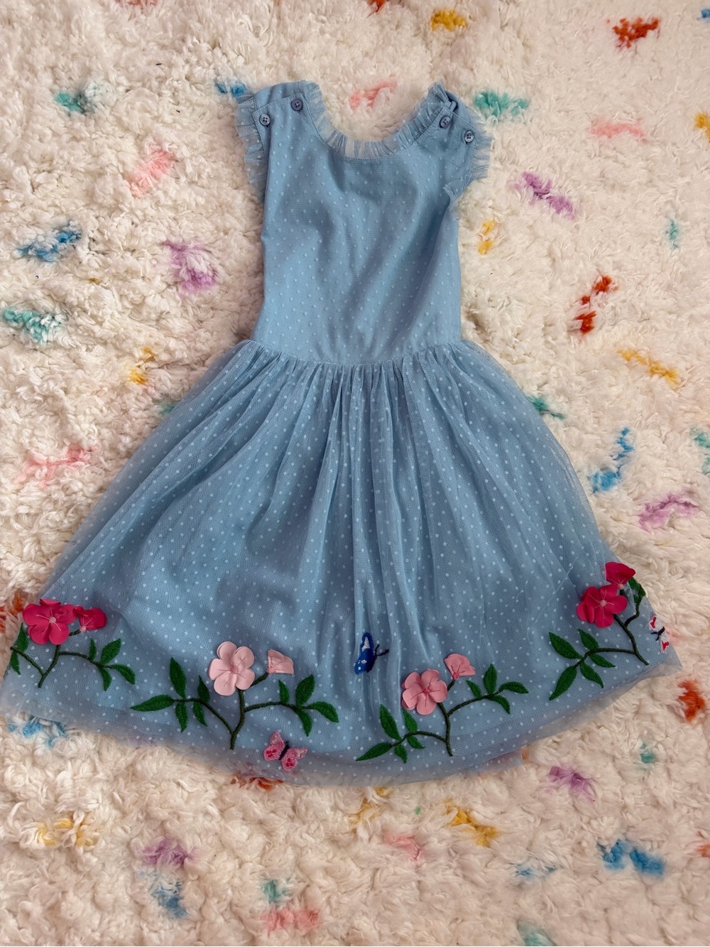 Mini Boden Light Blue Floral Embroidered Tulle Dress for Kids size 7-8